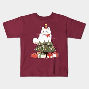 Funny Christmas Tree Cat Kids T-Shirt